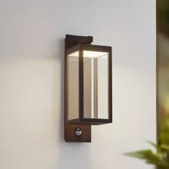 udendørs LED-væglampe Ferdinand, rust, sensor, IP54^Lucande New