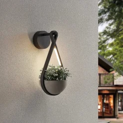 Lucande Terrassebelysning|Væglamper>udendørs LED-væglampe Florka, natursten, hængende kurv