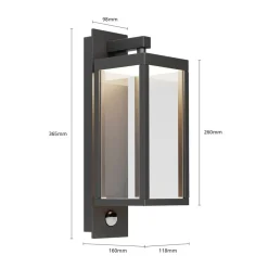 Lucande udendørs LED-væglampe Ferdinand, sensor, grå, 38 cm