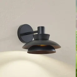 udendørs væglampe Thais, sort, metal, Ø 25 cm^Lucande