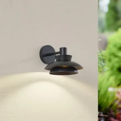 udendørs væglampe Thais, sort, metal, Ø 25 cm^Lucande