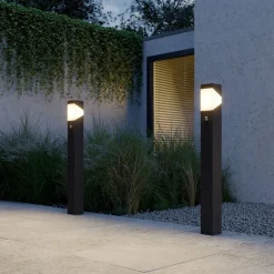 Lucande vejlampe Kiran, 100 cm, sensor, grå, IP44, E27