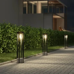 Lucande vejlampe Overa, grå, metal, 68 cm, IP44, E27