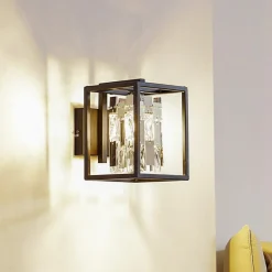 Lucande Væglamper>væglampe Arcan, krom/sort, krystalglas