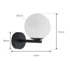 Lucande væglampe Bidolo, sort, glas, Ø 12 cm, IP44