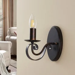 væglampe Caleb, 18 cm, rustfarvet, metal, E14^Lucande Discount