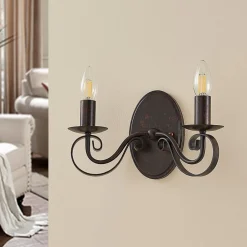 Lucande væglampe Caleb, 2 lyskilder, rustfarvet, metal, E14