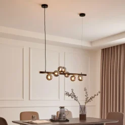 Lucande Pendellamper>-pendel Diborah, røggrå, glas, 90 cm, G9