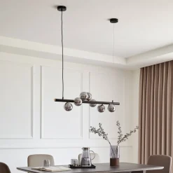 Lucande Pendellamper>-pendel Diborah, røggrå, glas, 90 cm, G9