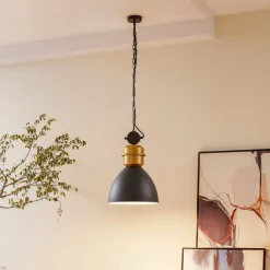 Lucande -pendel Kaeloria, sort/messing, aluminium, Ø 35 cm