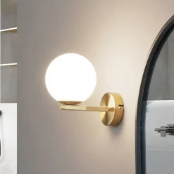 Lucande Væg- Og Spejllamper>-væglampe Bidolo, messingfarvet, glas, 12 cm, IP44