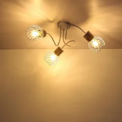 Luise loftlampe i hvid og trælook, 3 lyskilder^Globo New