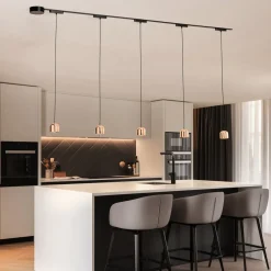 Lumaro skinnesystem, pendel, 5 lyskilder, guld, 48V, dæmpbar^Lindby