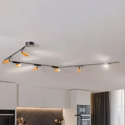 Lindby Skinnesystem>Lumaro skinnesystem, spots, 7 lyskilder, guld, Ø4cm,48V,dæmpbar