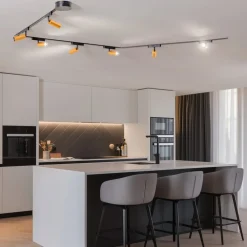 Lindby Skinnesystem>Lumaro skinnesystem, spots, 7 lyskilder, guld, Ø4cm,48V,dæmpbar