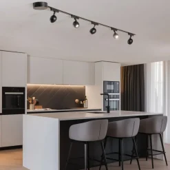 Lindby Lumaro skinnesystem, spots,5 lyskilder,sort,Ø6cm,48V,dæmpbar