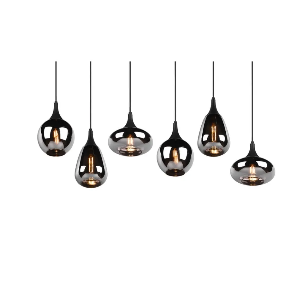 Trio Lighting Lumina pendel, 6-lys, sort/krom, glas