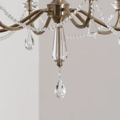 Lucea Lysekrone Adone, 6 lyskilder, messing, Ø 70 cm, krystalglas