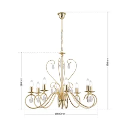 ORION Lysekrone Alessia 8 lyskilder krystalglas guld