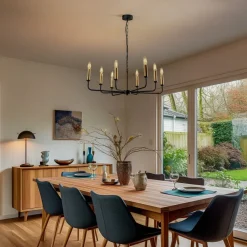 Domiluce Pendellamper|Lysekroner>Lysekrone Ampli, sort/guld, 8 lyskilder