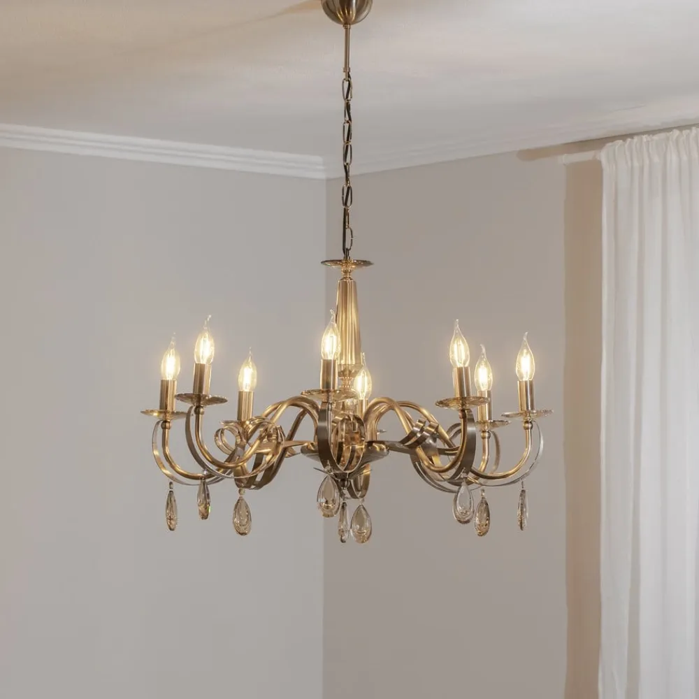 Lysekrone Castro, messing antik, 8 lyskilder^Lucea Best