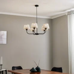 TK Lighting Lysekroner>Lysekrone Chicago, linnedskærme med 5 lyskilder