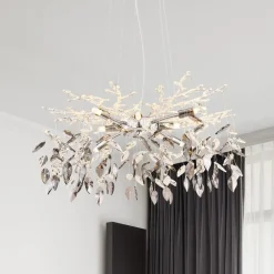 Globo Lysekrone Danna, kromfarvet/røggrå/klar, Ø 61 cm