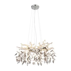 Globo Lysekrone Danna, kromfarvet/røggrå/klar, Ø 61 cm