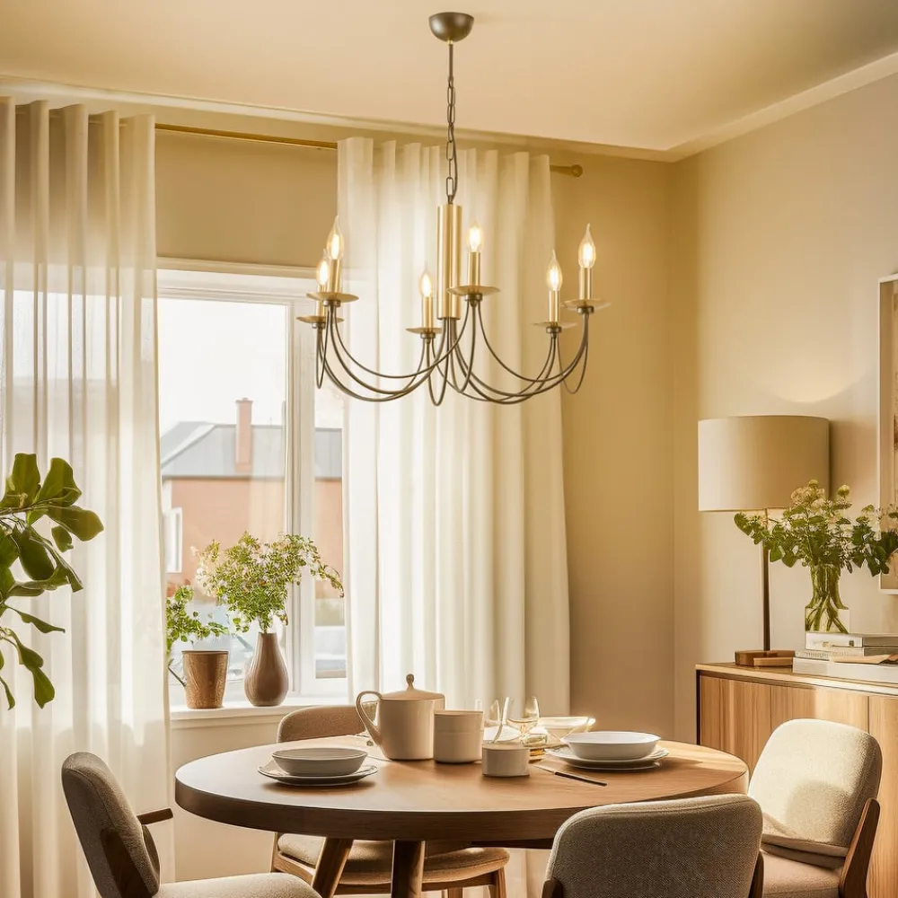 Lucea Lysekroner>Lysekrone Dofa, messing antik/sort 6 lyskilder