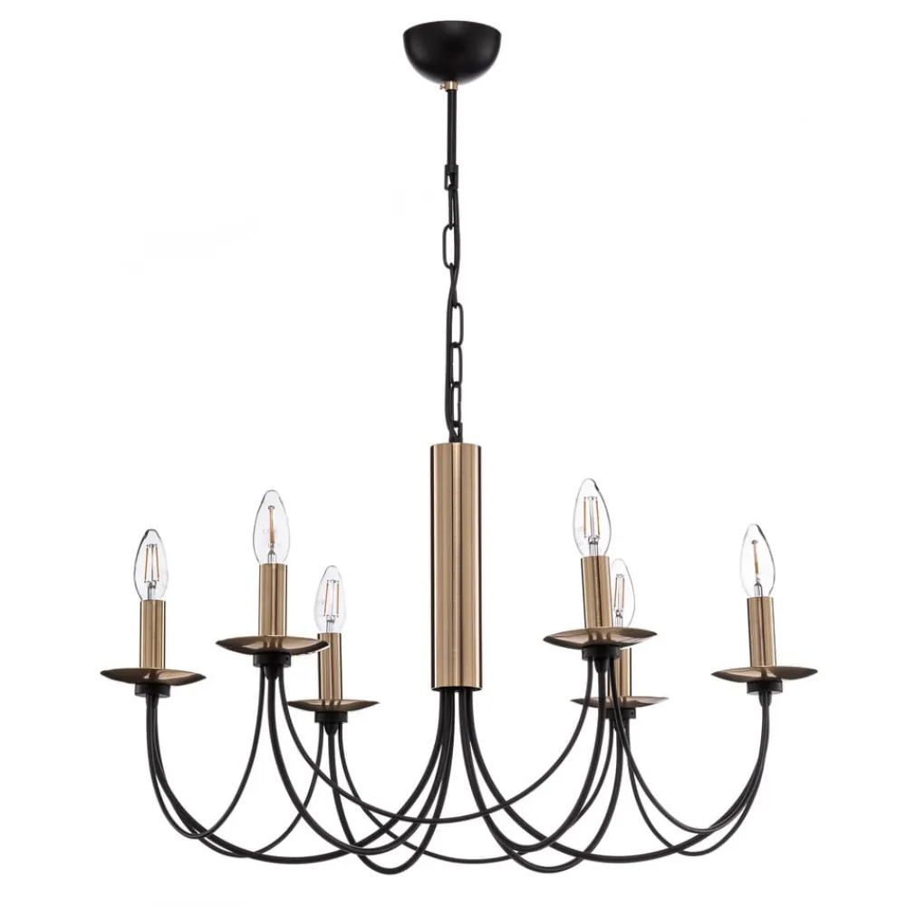 Lucea Lysekroner>Lysekrone Dofa, messing antik/sort 6 lyskilder