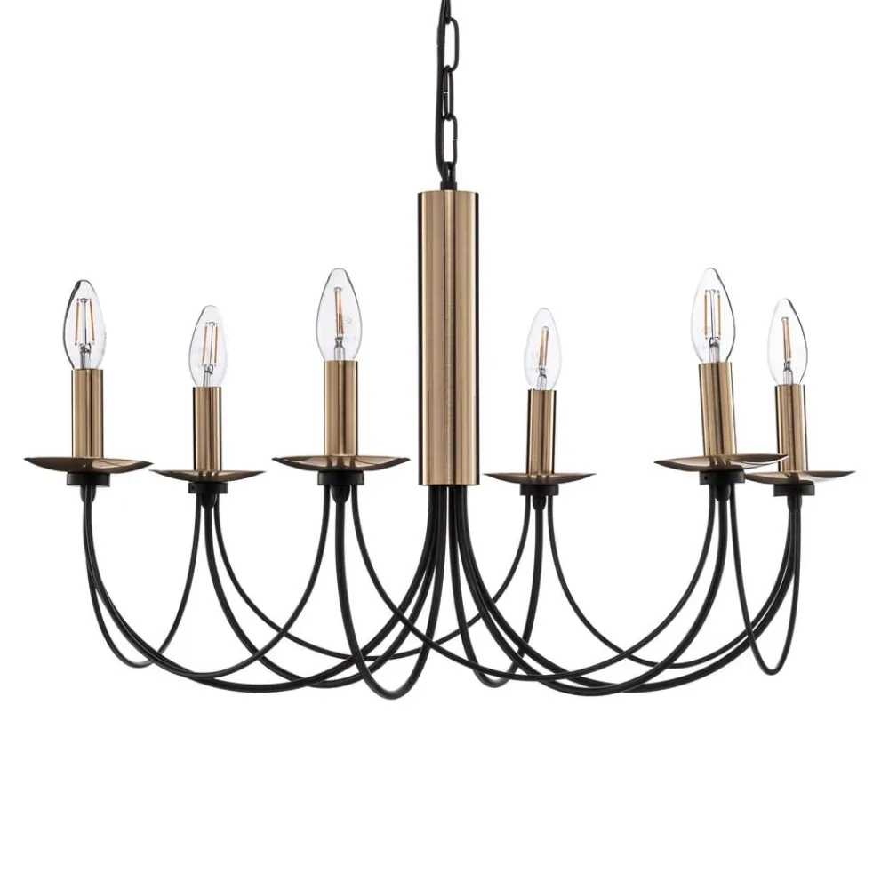 Lucea Lysekroner>Lysekrone Dofa, messing antik/sort 6 lyskilder