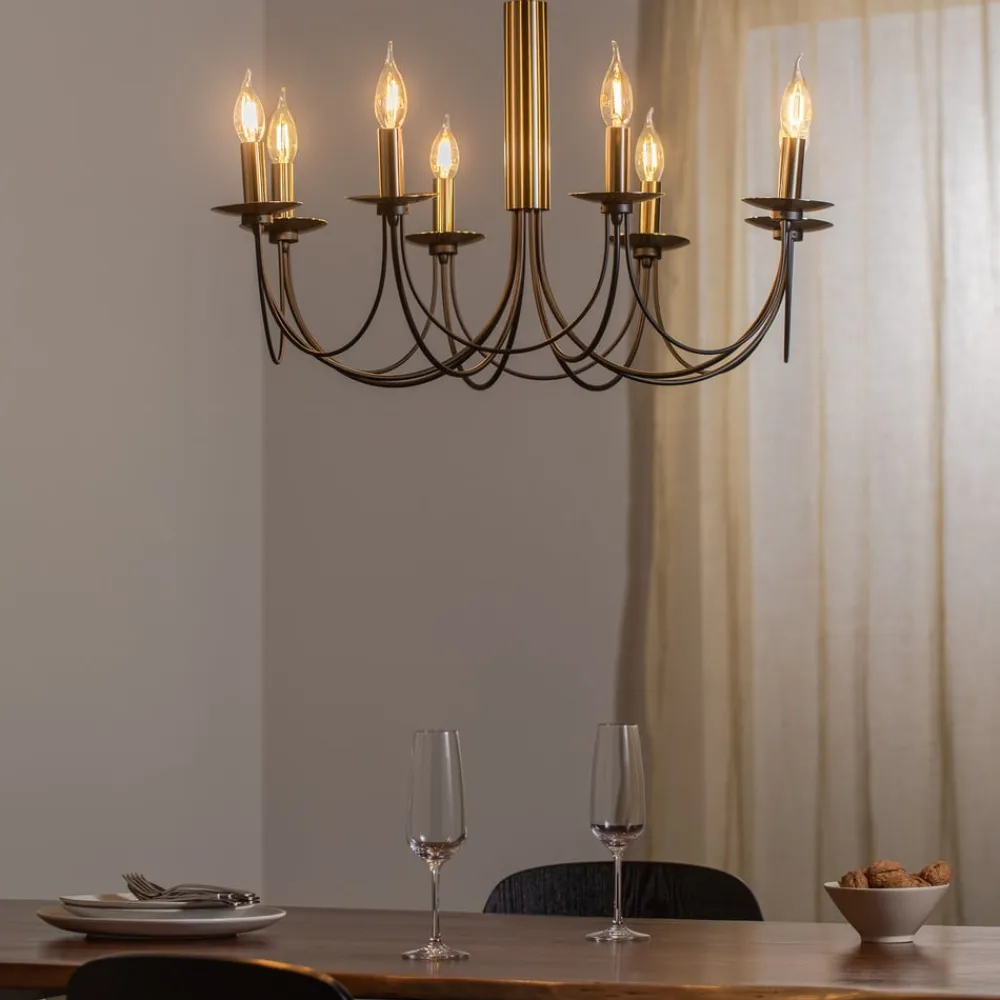 Lucea Lysekroner>Lysekrone Dofa, messing antik/sort 8 lyskilder