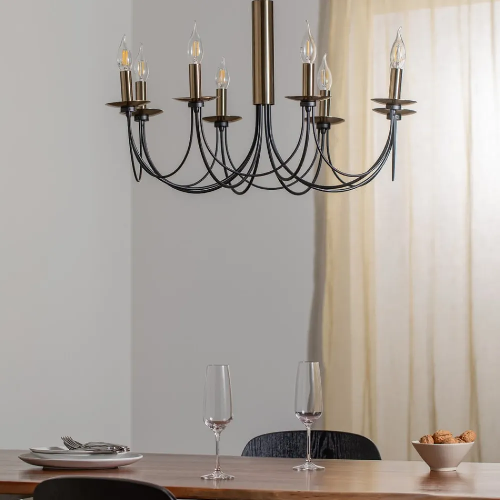 Lucea Lysekroner>Lysekrone Dofa, messing antik/sort 8 lyskilder