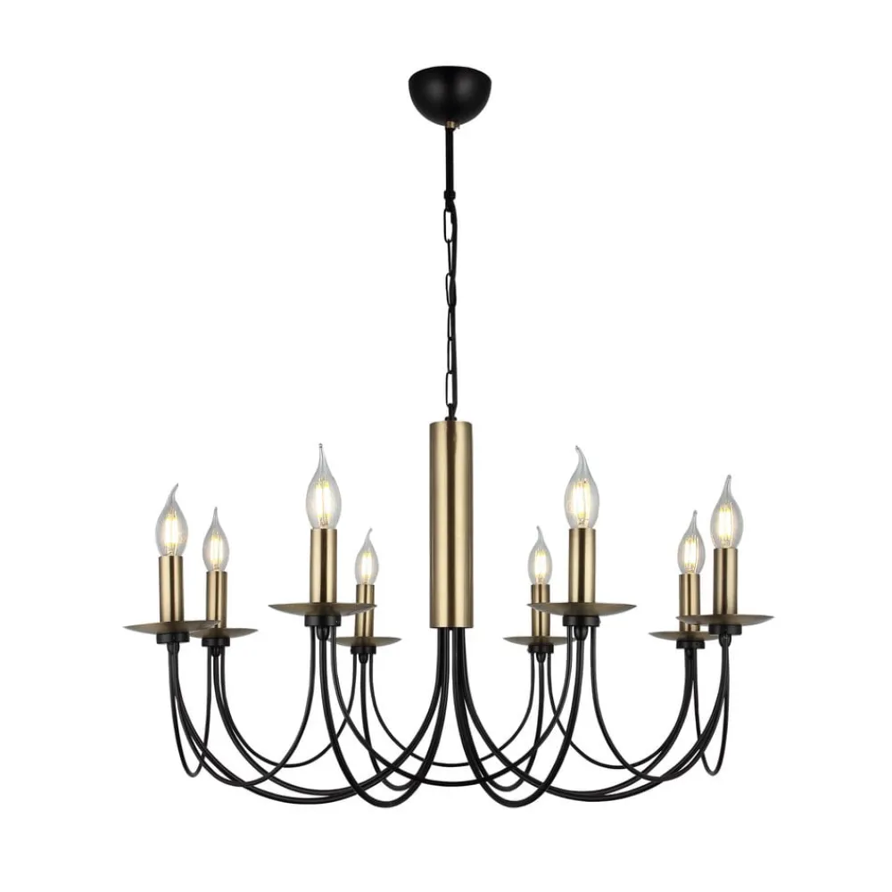 Lucea Lysekroner>Lysekrone Dofa, messing antik/sort 8 lyskilder