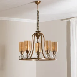 Avonni Lysekrone Jadina, guld antik, 5 lyskilder, Ø 62 cm metal/glas