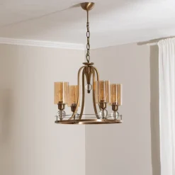 Avonni Lysekroner>Lysekrone Jadina, guld antik, 4 lyskilder, Ø 50 cm metal/glas