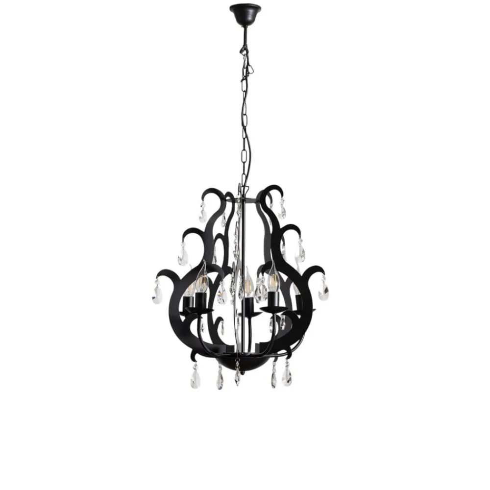 Lysekrone Jane metal sort 5 lyskilder krystal^ONLI