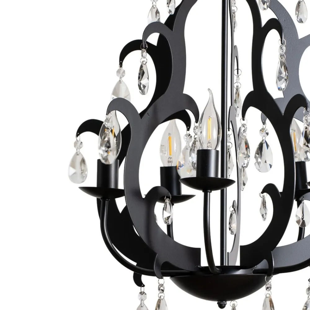 Lysekrone Jane metal sort 5 lyskilder krystal^ONLI
