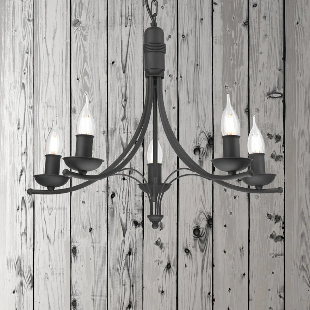 Lysekrone Kandela, 5 lyskilder, sort^Lamkur New