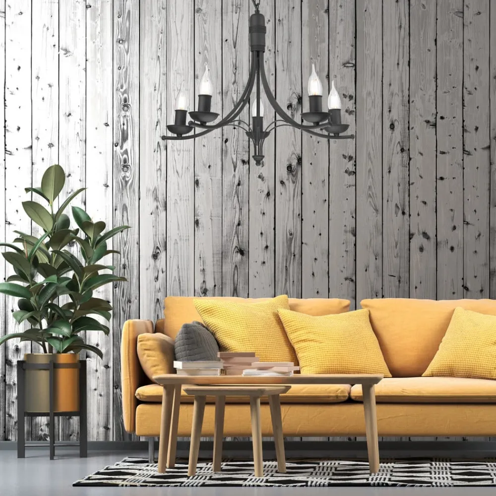 Lysekrone Kandela, 5 lyskilder, sort^Lamkur New