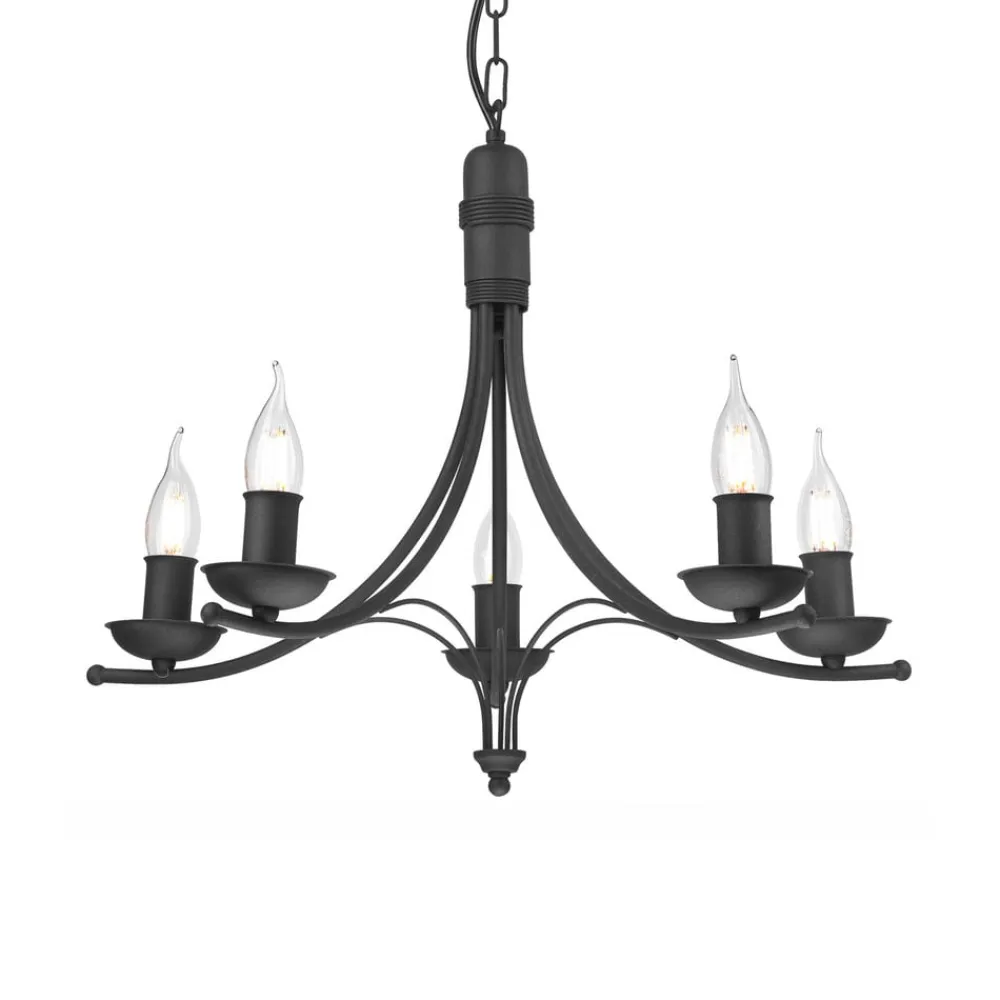 Lysekrone Kandela, 5 lyskilder, sort^Lamkur New