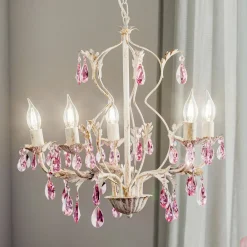 Lysekrone Kate, 5 lyskilder hvid, rosékrystaller^ONLI Best