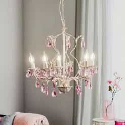 Lysekrone Kate, 5 lyskilder hvid, rosékrystaller^ONLI Best