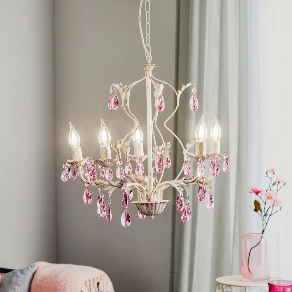 Lysekrone Kate, 5 lyskilder hvid, rosékrystaller^ONLI Best