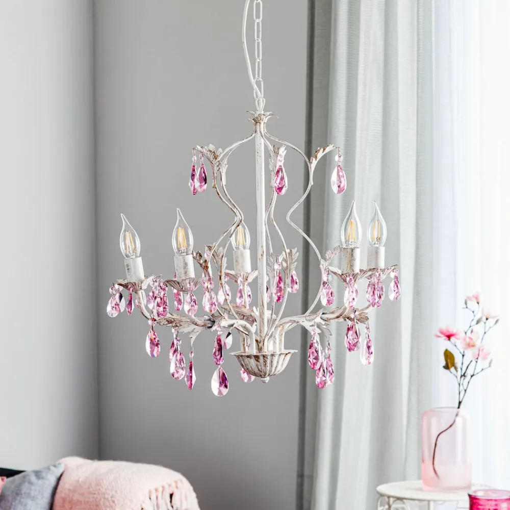 Lysekrone Kate, 5 lyskilder hvid, rosékrystaller^ONLI Best