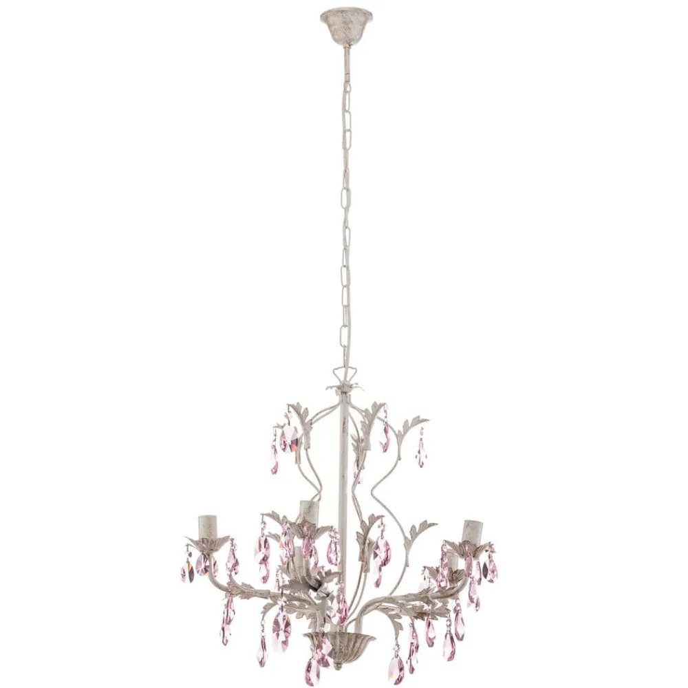 Lysekrone Kate, 5 lyskilder hvid, rosékrystaller^ONLI Best