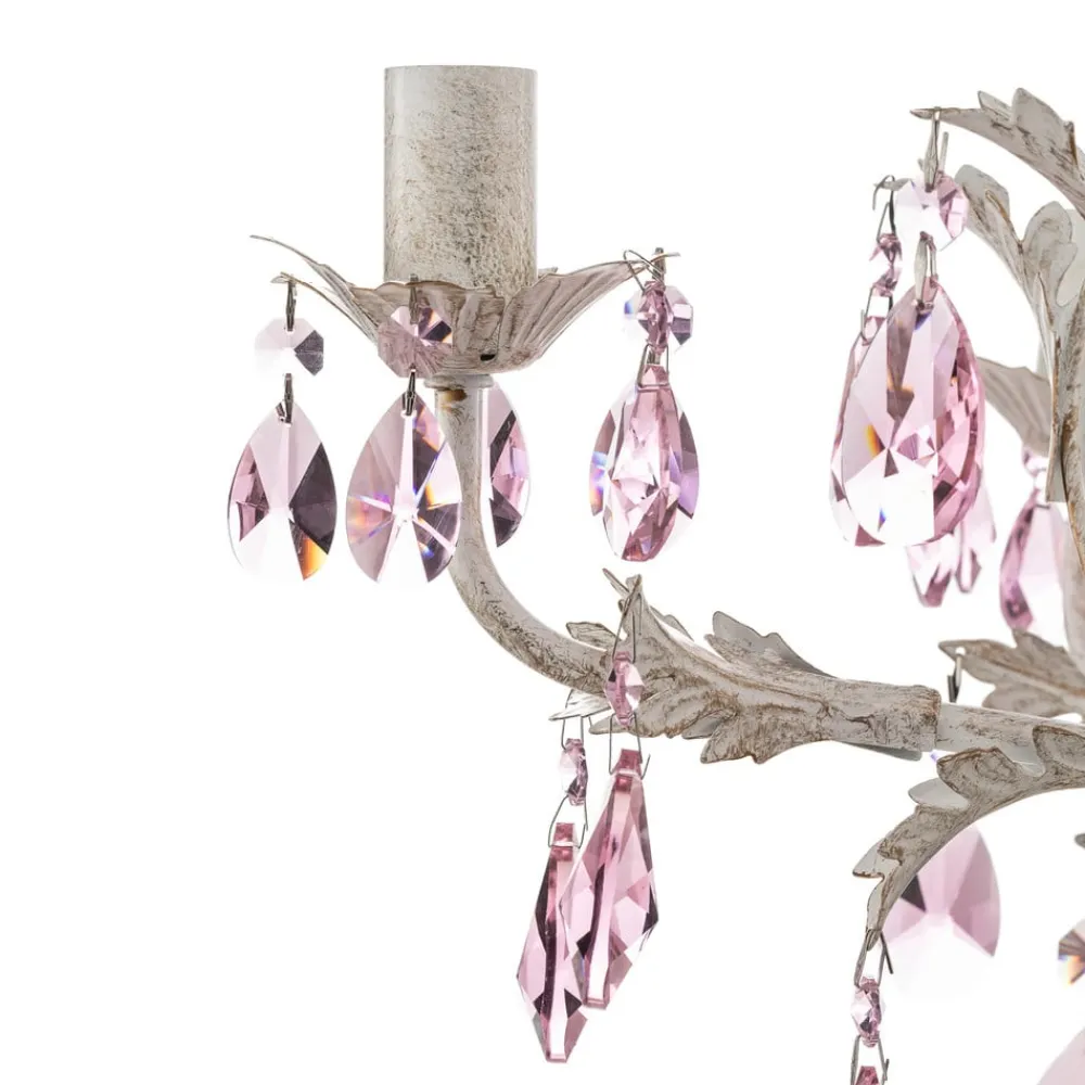 Lysekrone Kate, 5 lyskilder hvid, rosékrystaller^ONLI Best