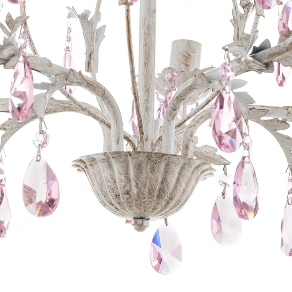 Lysekrone Kate, 5 lyskilder hvid, rosékrystaller^ONLI Best