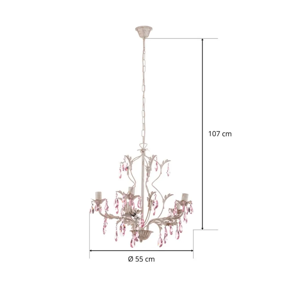 Lysekrone Kate, 5 lyskilder hvid, rosékrystaller^ONLI Best