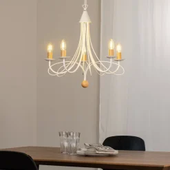 ONLI Lysekrone Milvia, 5 lyskilder, hvid/træfarvet, metal